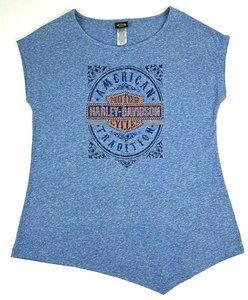 Harley Davidson Womens Valiant Asymmetrical Embellished T Shirt Blue M